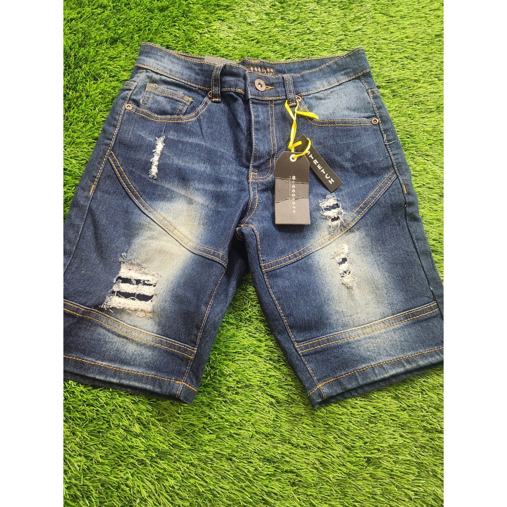 M Society Boys Denim Bermuda Shorts Size 14 Mud Blue Distressed Stretch